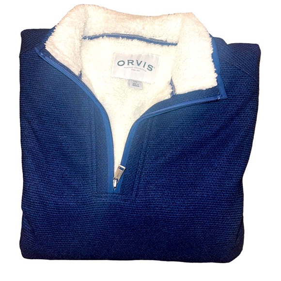 Orvis Sherpa Fleece Lined 1/4 Zip Pullover with Pockets Blue & White Size Large - Picture 4 of 12